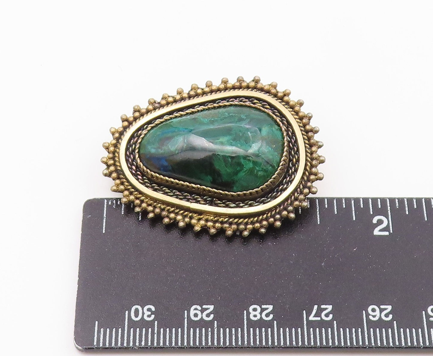 ISRAEL 925 Sterling Silver  Vintage Eilat Stone Twist Border Brooch Pin BP4457