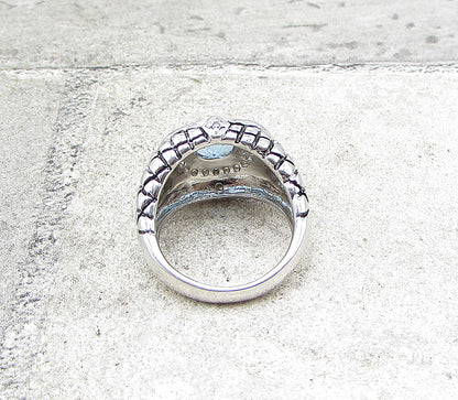 925 Silver  Blue Topaz & White Cubic Zirconia Cocktail Ring Sz 6  RG1584