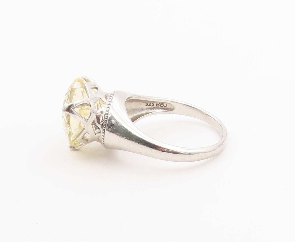 925 Sterling Silver Vintage Ring Heart Shape Citrine Solitaire  Sz 11  RG36497