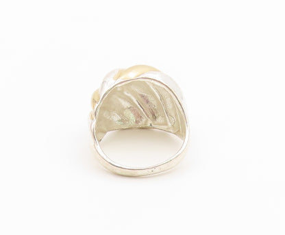925 Sterling Silver Vintage Ring Two Tone Modernist Ribbed Dome  Sz 7  RG36897