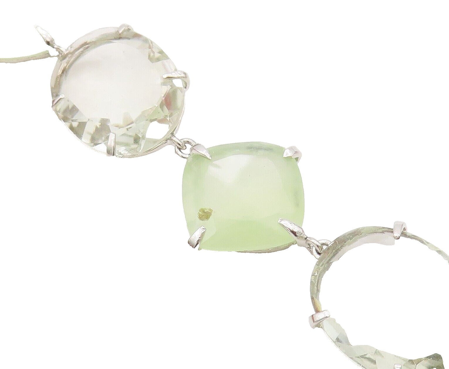 925 Sterling Silver Vintage Bracelet Square & Oval Cut Linked Quartz  BT10712