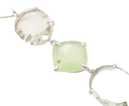925 Sterling Silver Vintage Bracelet Square & Oval Cut Linked Quartz  BT10712