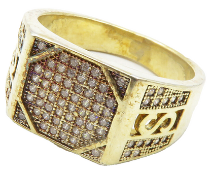 925 Sterling Silver  White Topaz Gold Plated Square Band Ring Sz 9  RG12213