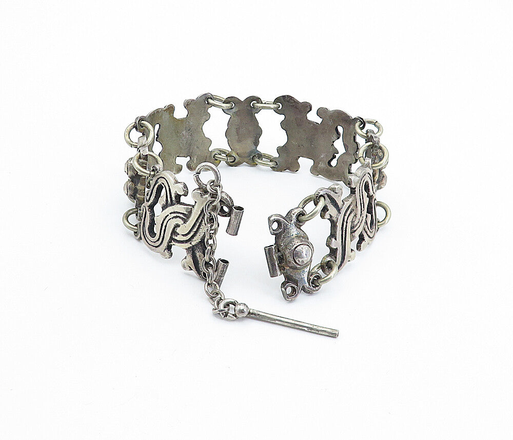 TAXCO MEXICO 925 Silver  Vintage Antique Rustic Swirl Chain Bracelet  BT2931