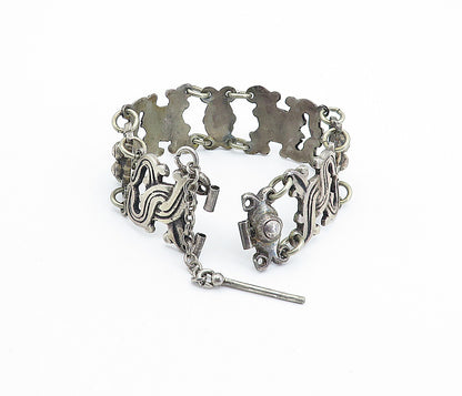 TAXCO MEXICO 925 Silver  Vintage Antique Rustic Swirl Chain Bracelet  BT2931