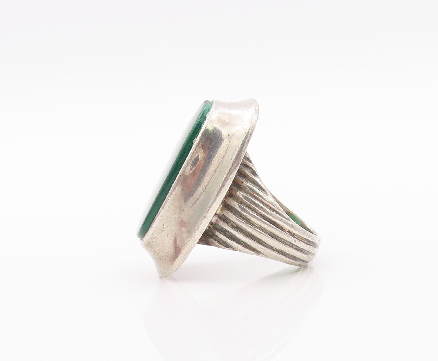 925 Sterling Silver Vintage Ring EUROPEAN Grooved Band Large Onyx  Sz 7  RG32386