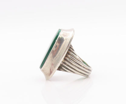925 Sterling Silver Vintage Ring EUROPEAN Grooved Band Large Onyx  Sz 7  RG32386
