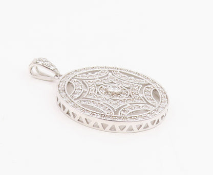 925 Sterling Silver Vintage Pendant CZ Openwork Geometric Medallion  PT25874