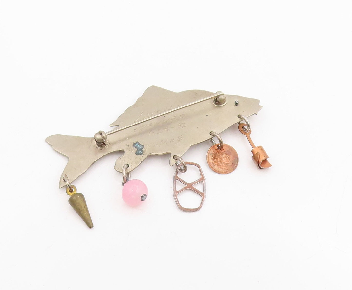 925 Sterling Silver Vintage Brooch Pin RICKA MAE NAVAJO Fish Charm  BP12225