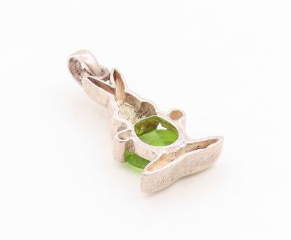 925 Sterling Silver Vintage Pendant Heart Shaped Peridot Bunny Charm  PT26186