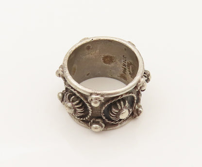 MEXICO 925 Silver  Vintage Raised Edge Floral Beaded Detail Ring Sz 5  RG26504