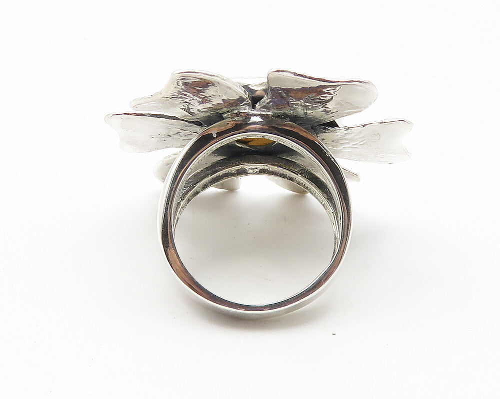 925 Sterling Silver  Mother Of Pearl Flower Motif Cocktail Ring Sz 7  RG10650