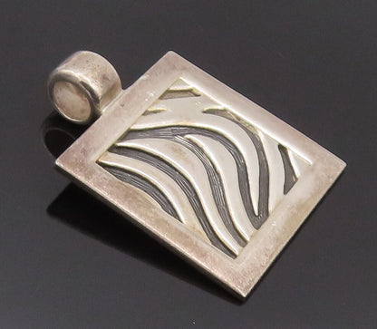 925 Sterling Silver Vintage Pendant Modernist Swirly Etched Large Square PT22667