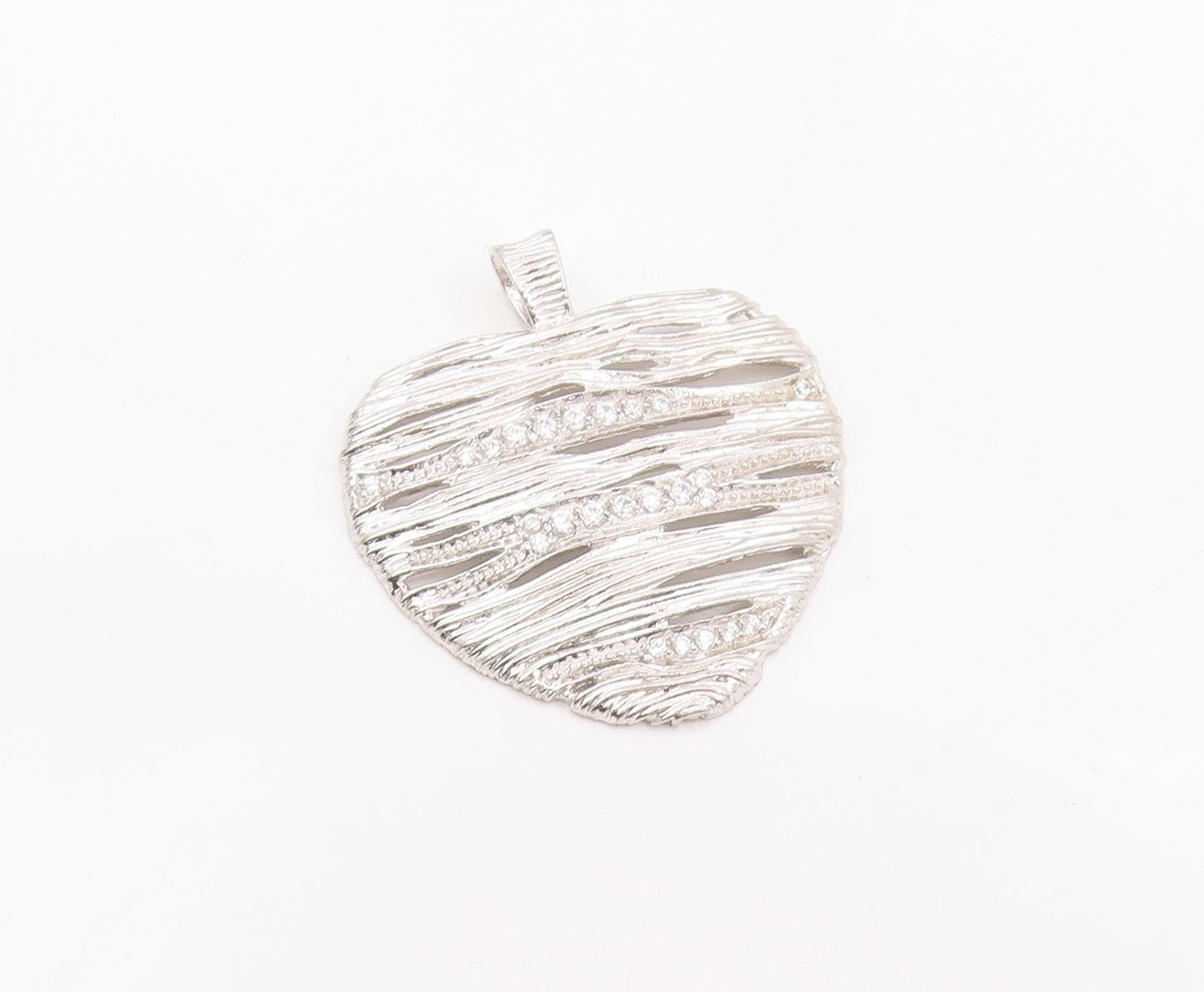 925 Sterling Silver Vintage Pendant CZ Modernist Wire Wrapped Love Heart PT25687