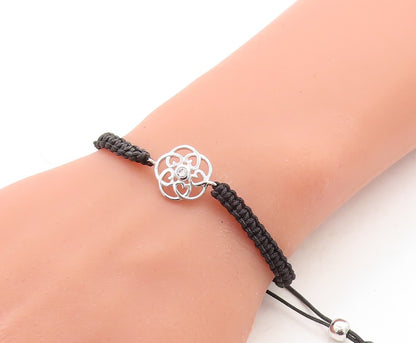 925 Silver  Cubic Zirconia Floral Adjustable Friendship Bracelet  BT1076