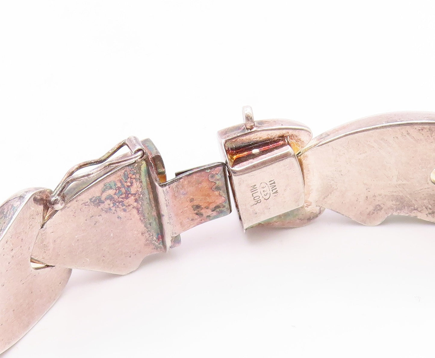 925 Sterling Silver Vintage Bracelet MILOR ITALY Classic Puffy Leaf Link BT11923