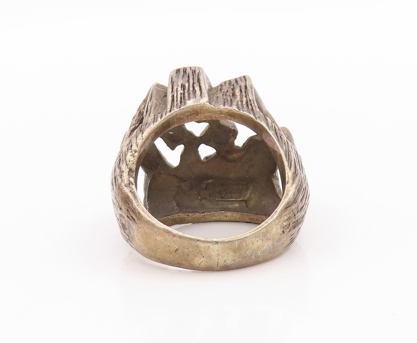 925 Sterling Silver Vintage Ring Dark Tone Brutalist Design Cutout  Sz 5 RG33347