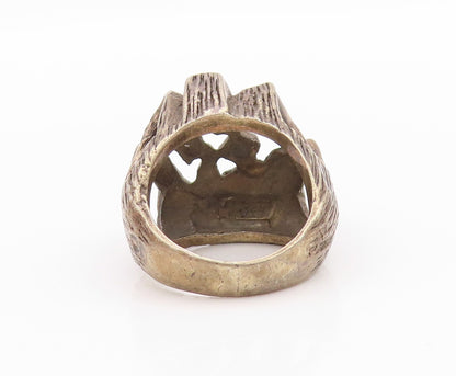 925 Sterling Silver Vintage Ring Dark Tone Brutalist Design Cutout  Sz 5 RG33347