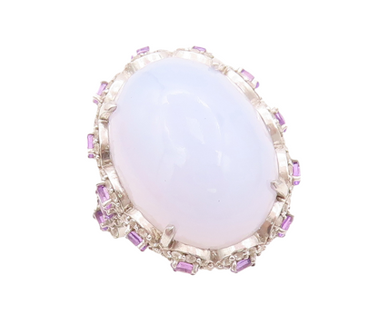 925 Sterling Silver Vintage Ring Gemstone Amethyst & CZ Flowers  Sz 8.5  RG30672
