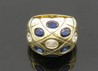 925 Silver  Vintage Cubic Zirconia & Blue Topaz Dome Band Ring Sz 8  RG20922