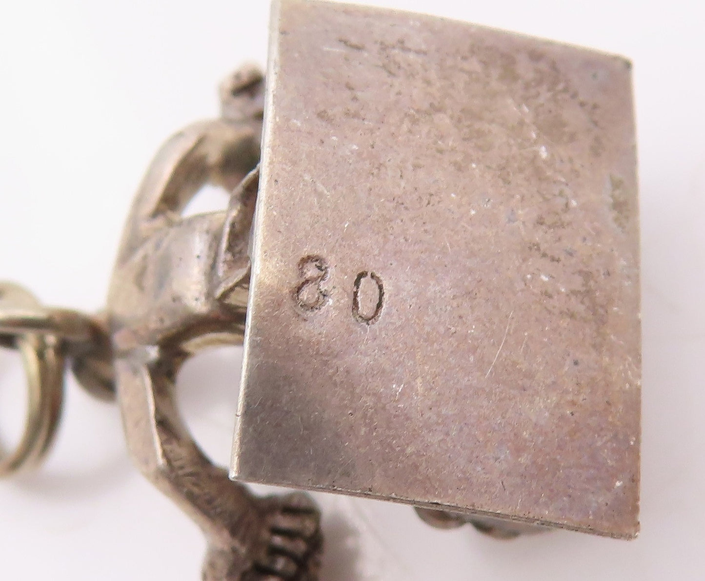 925 Sterling Silver  Vintage Person Sitting At Desk Pendant  PT18654