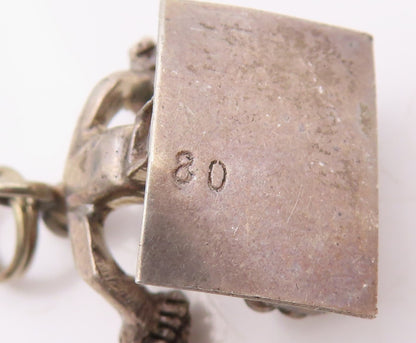 925 Sterling Silver  Vintage Person Sitting At Desk Pendant  PT18654