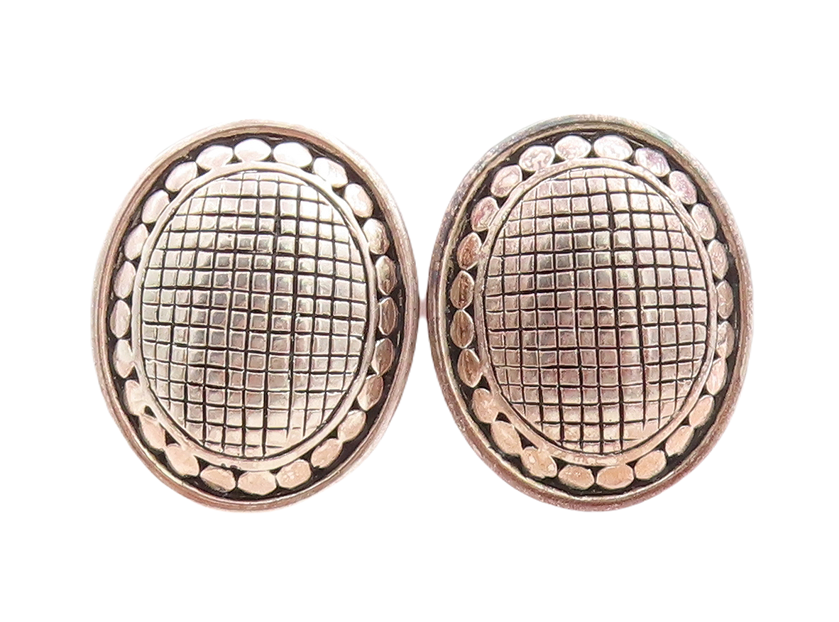 925 Sterling Silver Vintage Earrings AIRESS Bead Border Checks Etched  EG13274