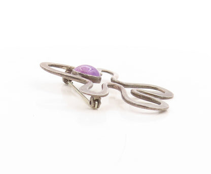 925 Sterling Silver Vintage Brooch Pin Dark Tone Amethyst Amorphas Cut  BP11314