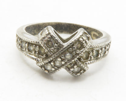 925 Sterling Silver  Vintage Topaz Crossover X Design Band Ring Sz 7  RG12099