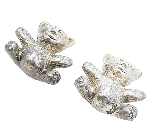 925 Sterling Silver  Vintage Hollow Etched Teddy Bear Drop Earrings  EG4128