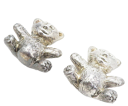 925 Sterling Silver  Vintage Hollow Etched Teddy Bear Drop Earrings  EG4128
