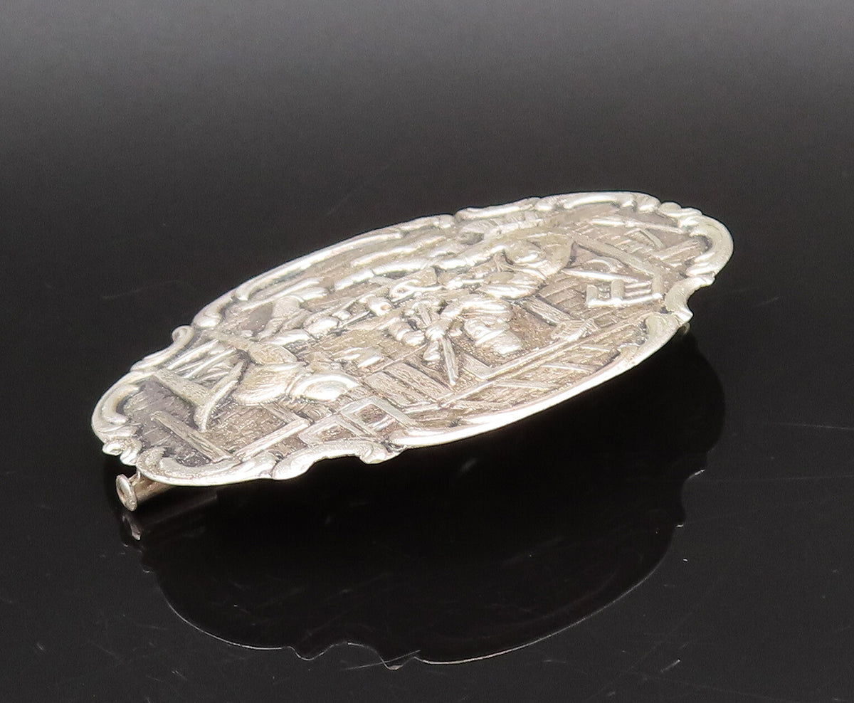 925 Sterling Silver  Vintage Dutch Men At Bar Scenery Brooch Pin  BP10057