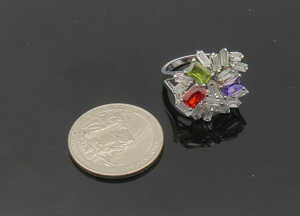 925 Silver Vintage Cubic Zirconia & Multi Stone Cocktail Ring Sz 6.5 RG20809