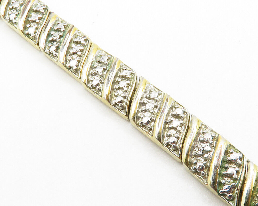 ROSS SIMON 925 Silver  Genuine Diamonds Shiny 2 Tone Chain Bracelet  BT5007
