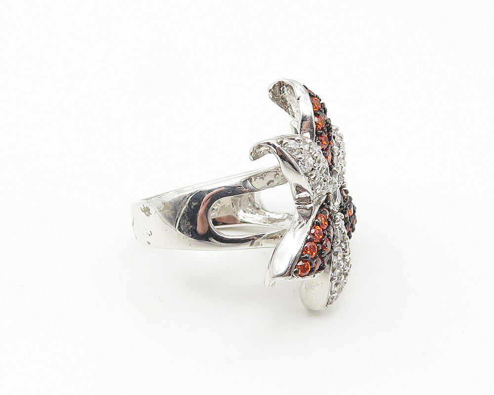 925 Sterling Silver  Cubic Zirconia & Topaz Floral Cocktail Ring Sz 7  RG11209