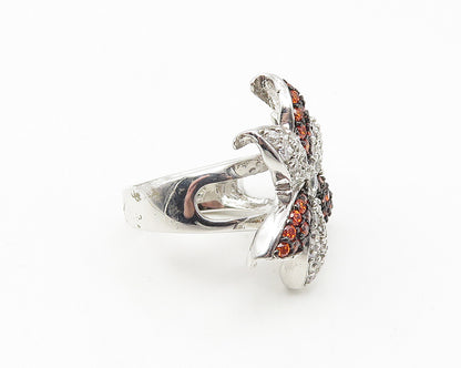 925 Sterling Silver  Cubic Zirconia & Topaz Floral Cocktail Ring Sz 7  RG11209