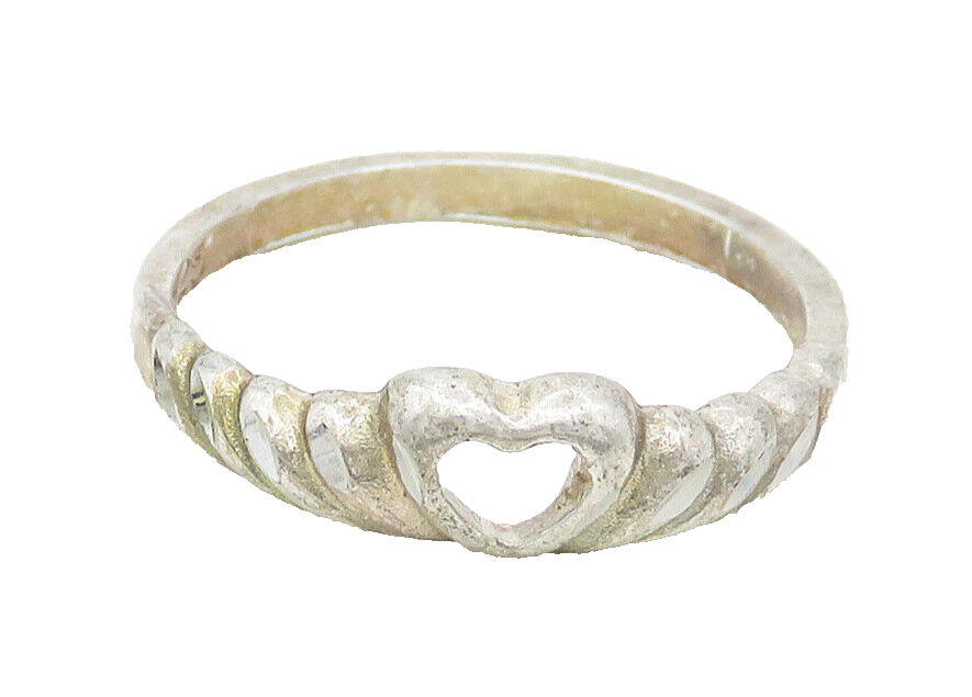 925 Sterling Silver  Vintage Open Love Heart Shiny Band Ring Sz 6  RG16909