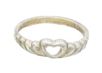 925 Sterling Silver  Vintage Open Love Heart Shiny Band Ring Sz 6  RG16909