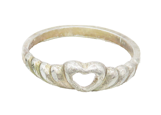 925 Sterling Silver  Vintage Open Love Heart Shiny Band Ring Sz 6  RG16909