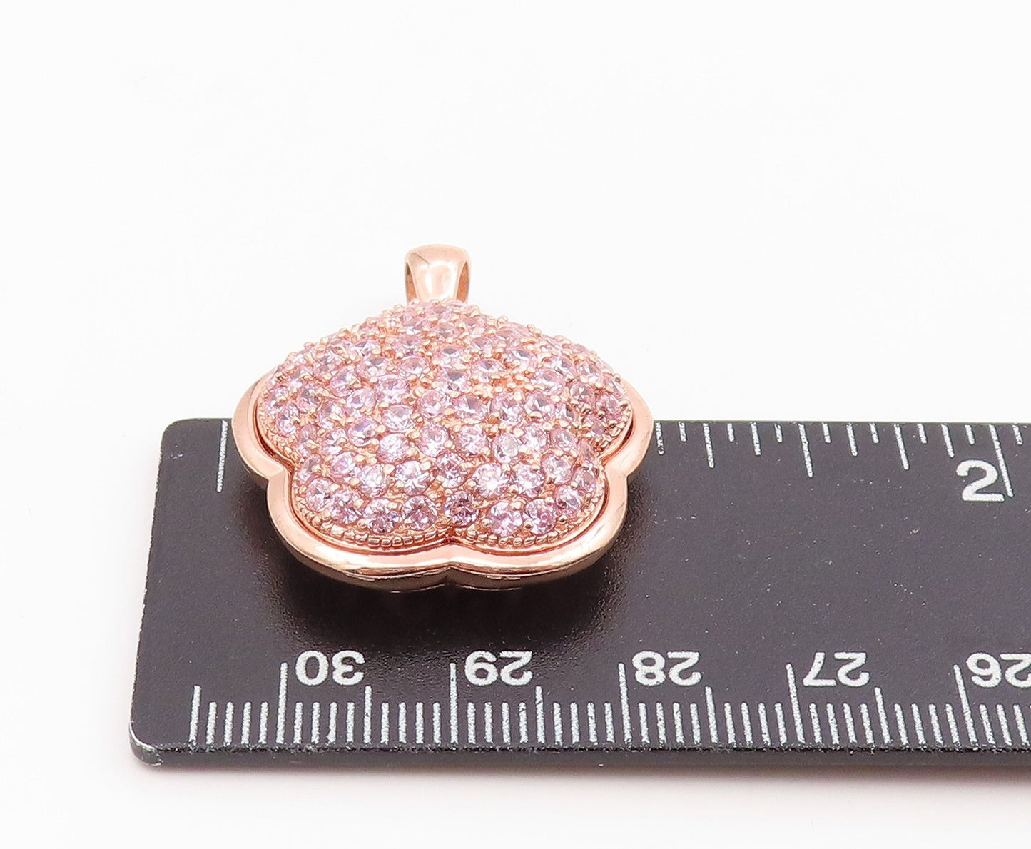 925 Sterling Silver Vintage Pendant Gold Plated Pink Topaz Lucky Clover  PT26074