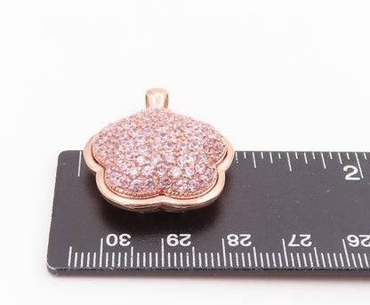 925 Sterling Silver Vintage Pendant Gold Plated Pink Topaz Lucky Clover  PT26074