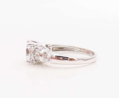 925 Sterling Silver Vintage Ring Designer Round & Rectangle Cut CZ Sz 7  RG30740