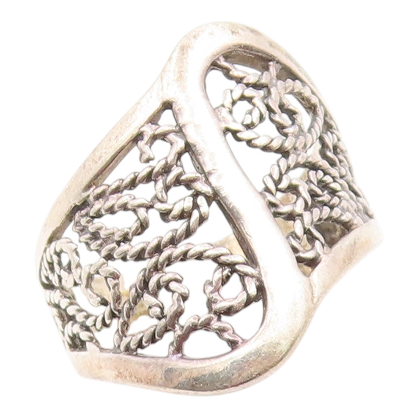 925 Sterling Silver Vintage Ring Openwork Twisted Rope Scroll Band Sz 7 RG36002