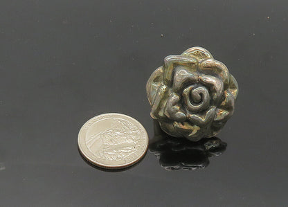 925 Sterling Silver  Vintage Dark Tone Rose Flower Band Ring Sz 7.5  RG20839