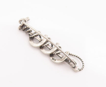 925 Sterling Silver Vintage Brooch Pin Solid 3D Carved Horse Shoe & Whip BP10825