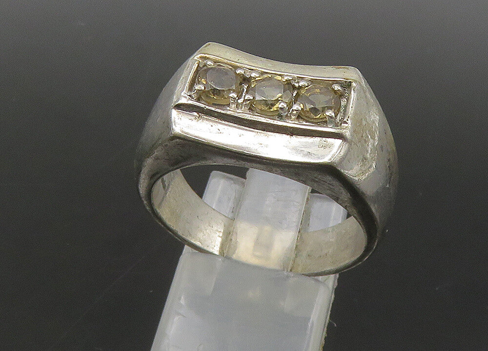 KARIS 925 Silver  Vintage Topaz 3 Stone Square Dome Band Ring Sz 10  RG22022