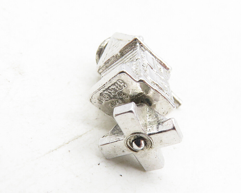 925 Sterling Silver  Vintage Shiny Petite Bird House Motif Pendant  PT7370