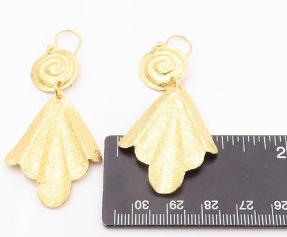 925 Sterling Silver Vintage Earrings Gold Plated Dangling Fan Design Cut EG13323