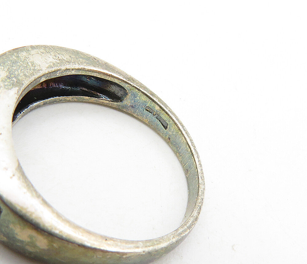 925 Sterling Silver  Vintage Dark Tone Open Greek Key Band Ring Sz 7  RG8815