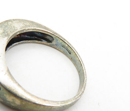 925 Sterling Silver  Vintage Dark Tone Open Greek Key Band Ring Sz 7  RG8815
